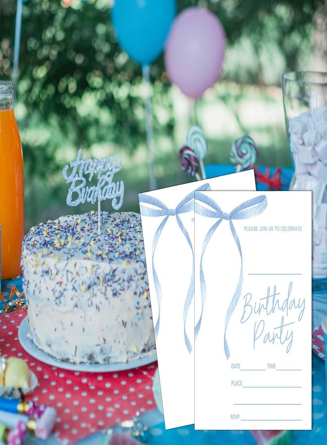 SIXEIGHT Blue Bow Birthday Invitations Blue Ribbon Bow Birthday Party Invitations 20 Party Invitations with Envelopes for Girls Boys Birthday Party Favor & Decoration (4"x6")-A07 - Image 5